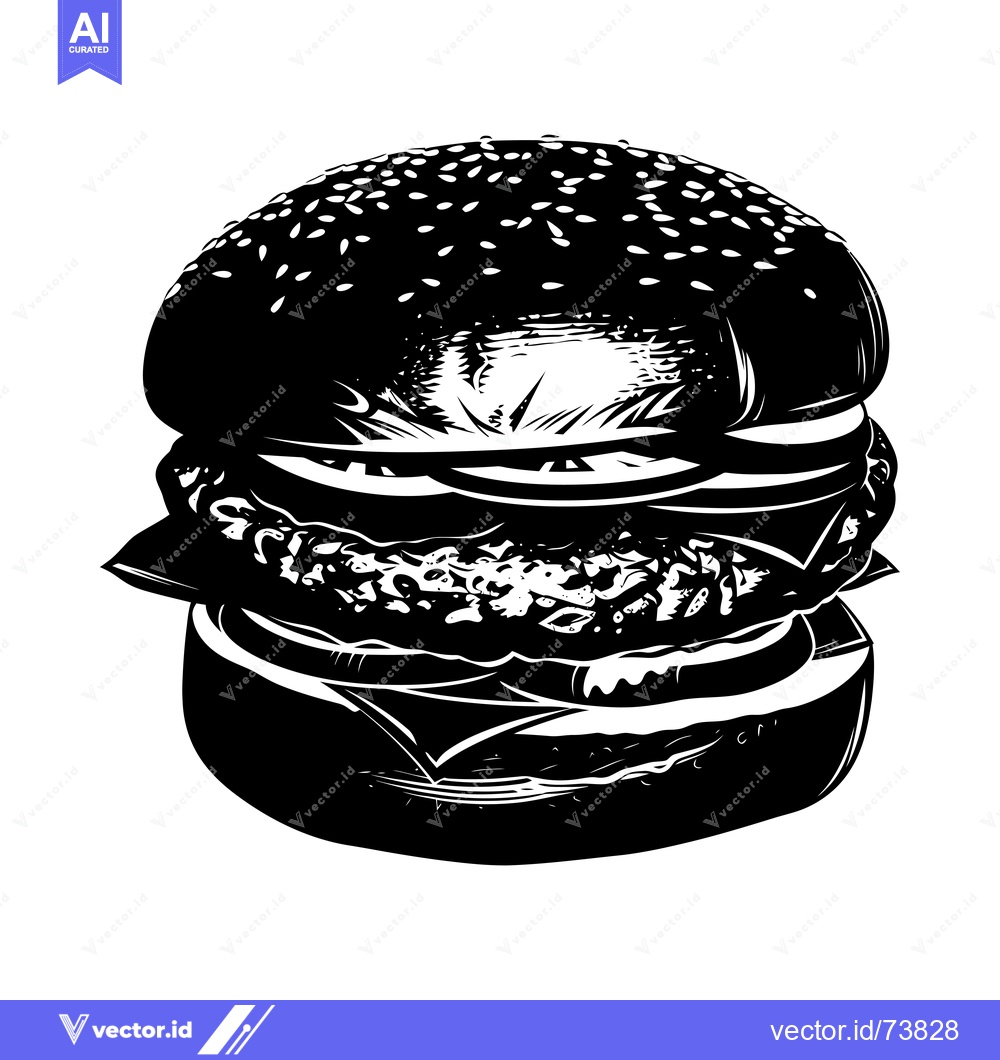 Premium Vector dari Black and White Illustration of a Hamburger