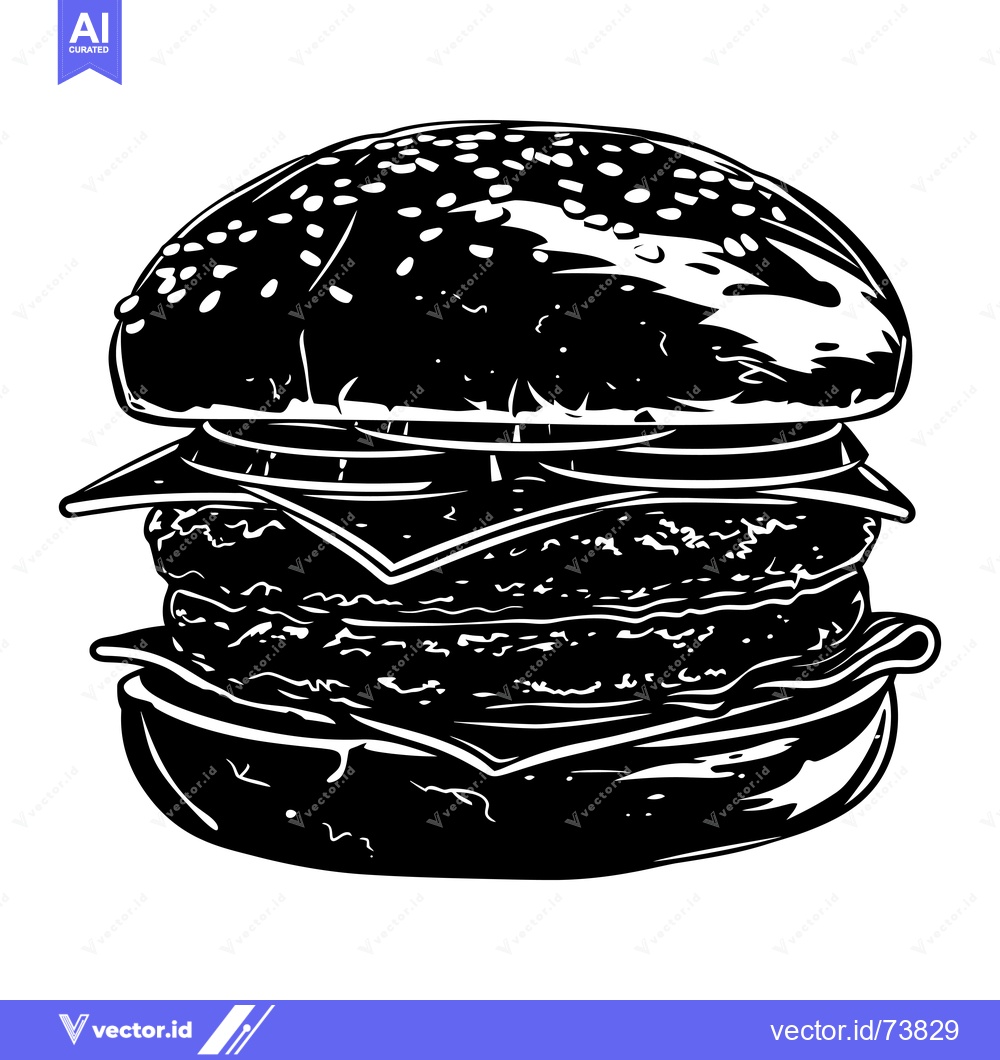 Premium Vector dari Black and White Illustration of a Hamburger