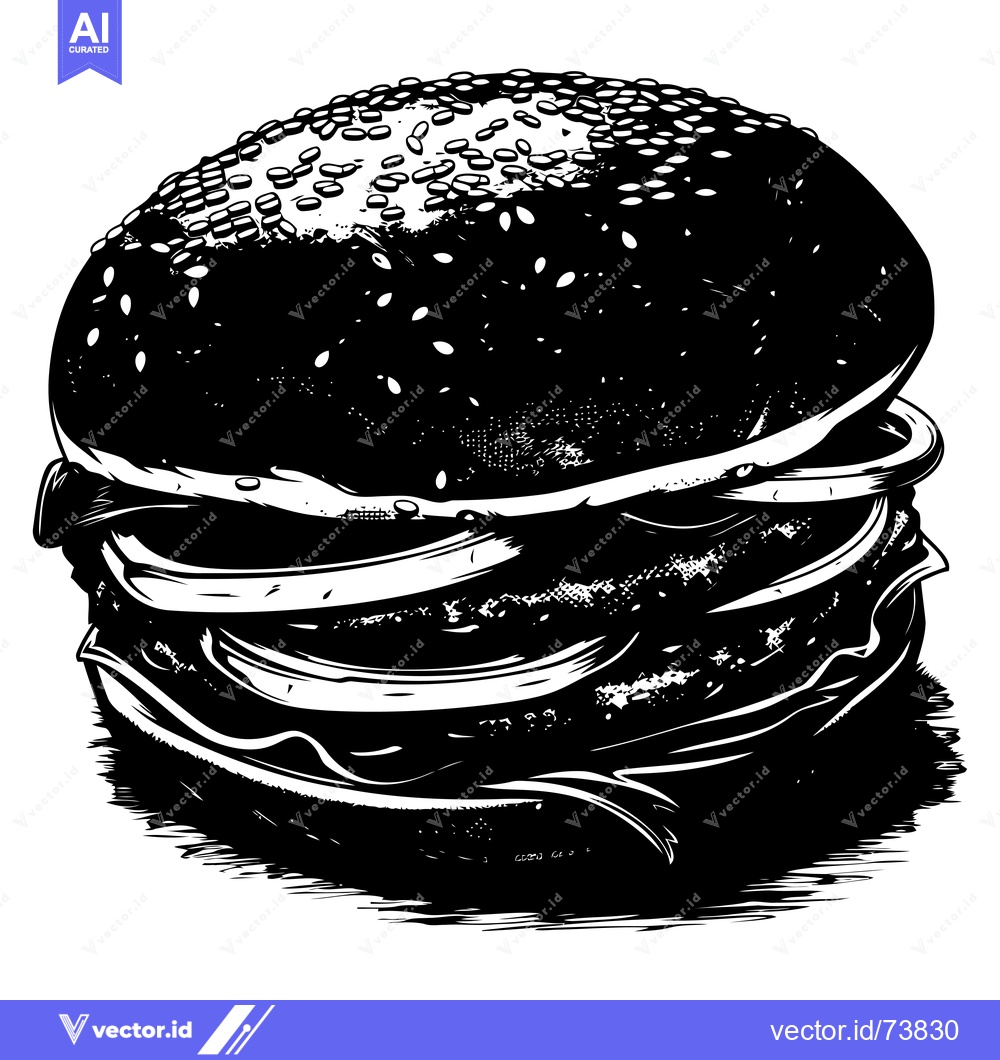 Premium Vector of Black and White Illustration of a Large Hamburger