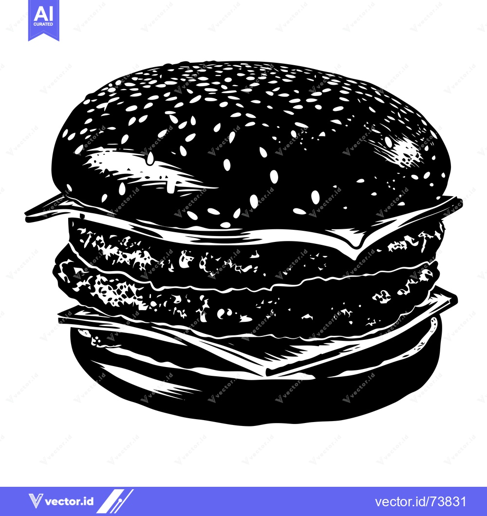 Premium Vector of Black and White Illustration of a Double-Decker Cheeseburger