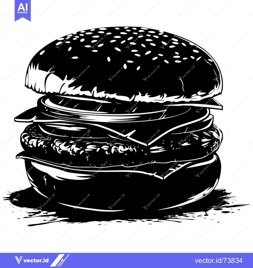 Premium Vector dari Black and White Silhouette of a Juicy Hamburger