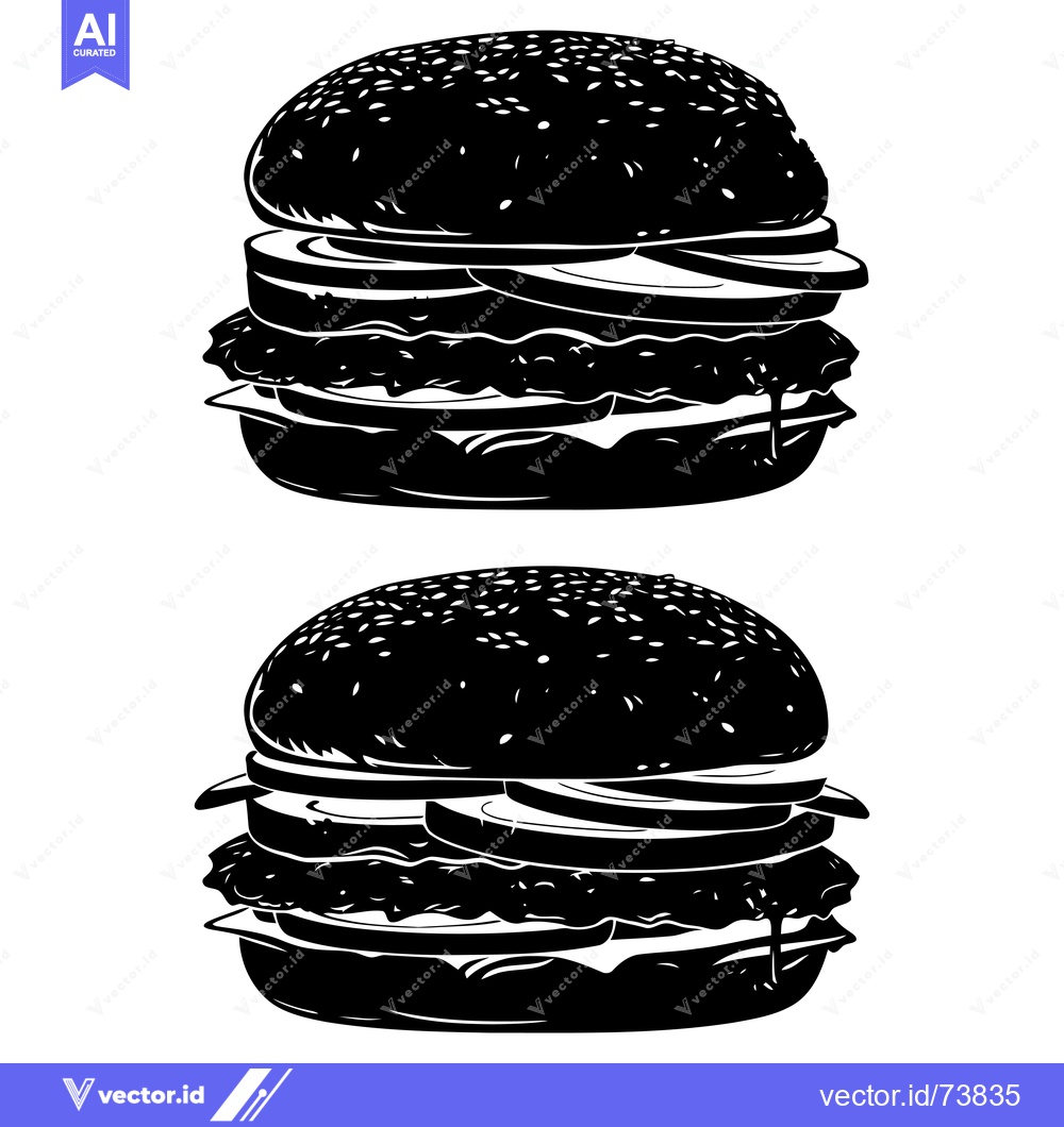 Premium Vector dari Two Black and White Silhouette Images of Burgers