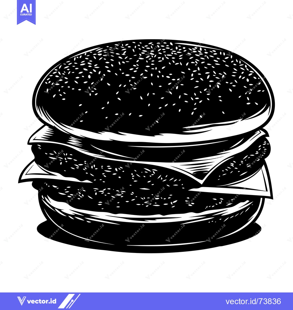 Premium Vector of Black and White Illustration of a Sesame Seed Burger