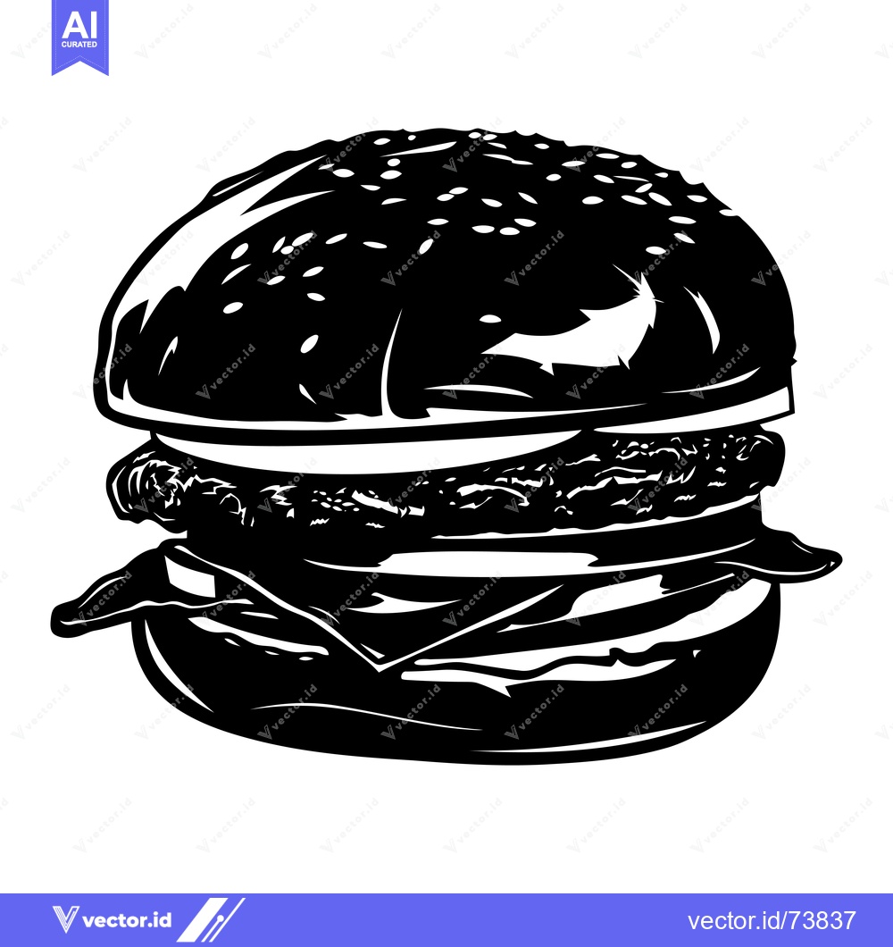 Premium Vector dari Black and White Silhouette of a Burger with Sesame Seed Bun