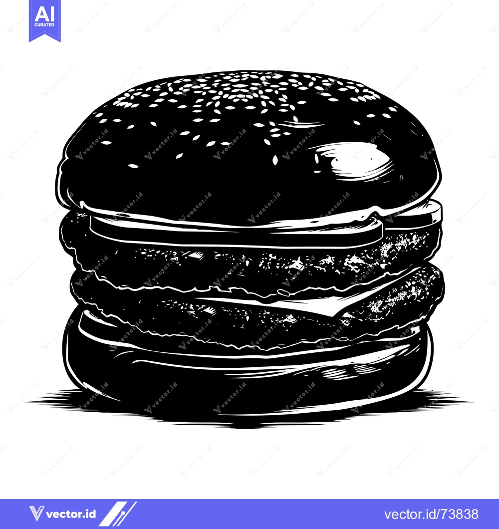 Premium Vector of Black and White Illustration of a Double Cheeseburger