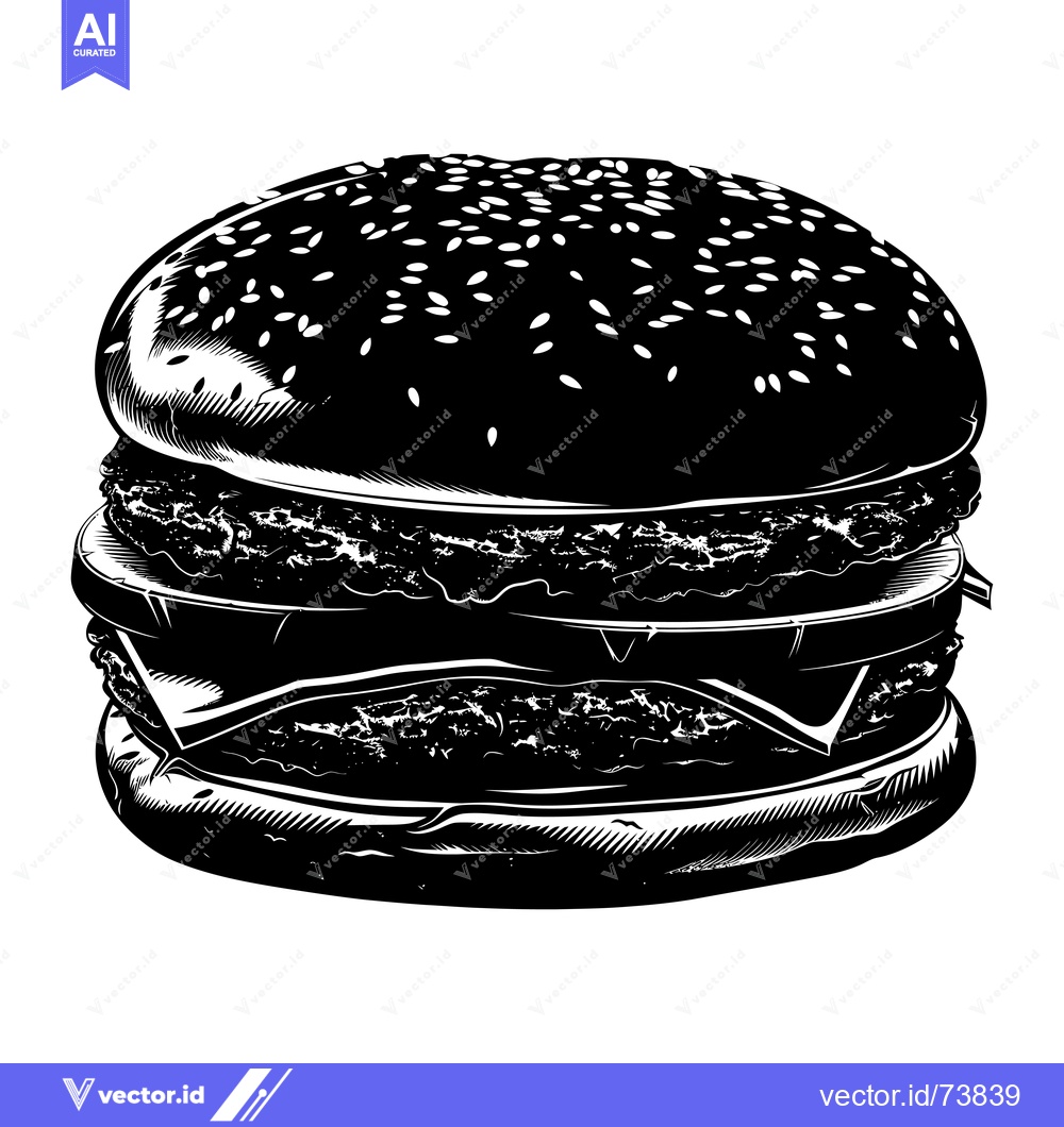 Premium Vector dari Black and White Illustration of a Double-Decker Hamburger with Sesame