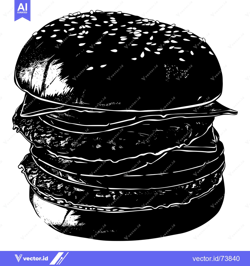 Premium Vector of Black and White Illustration of a Tall Cheeseburger