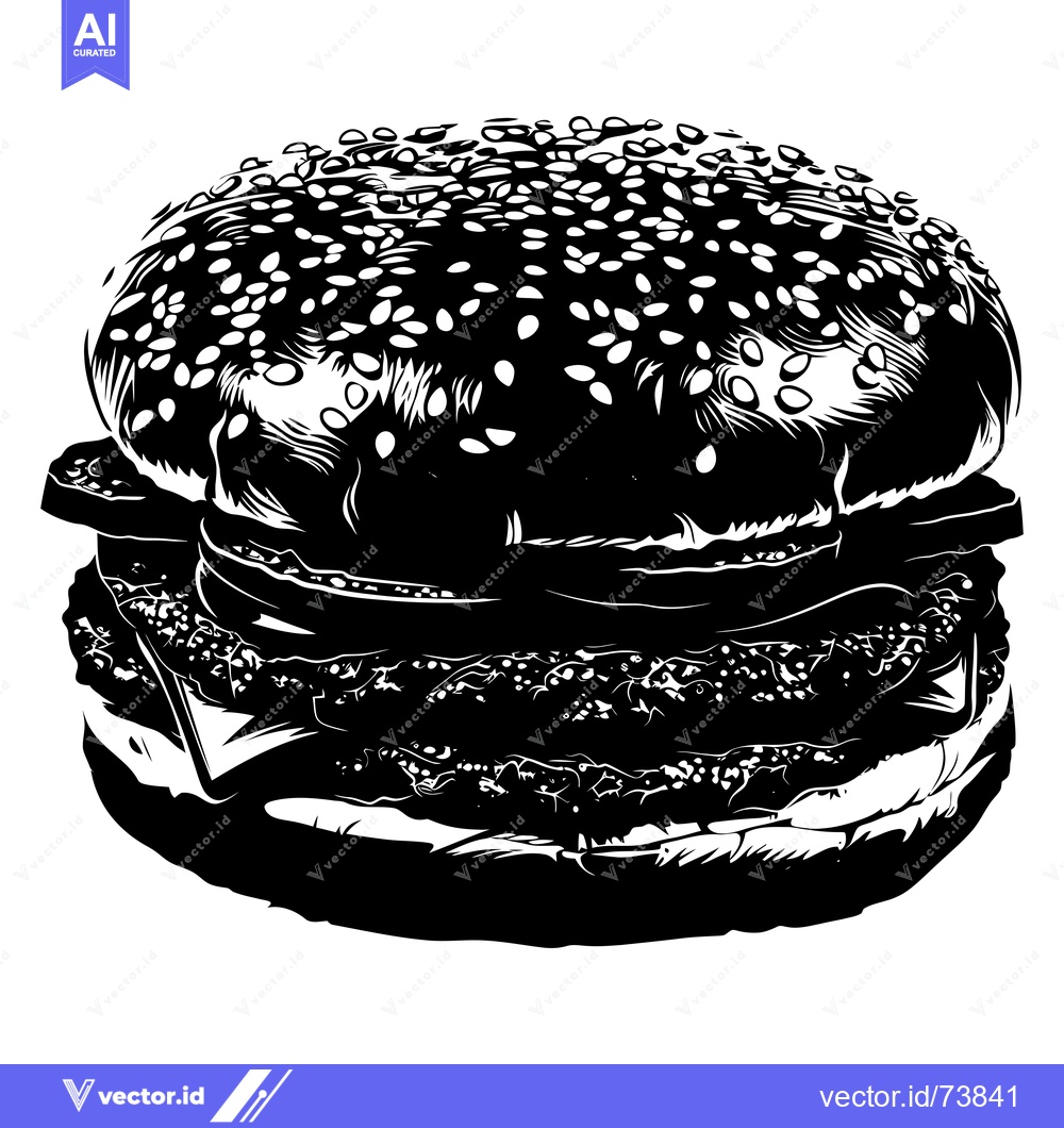 Premium Vector dari Black and White Illustration of a Sesame Seed Burger