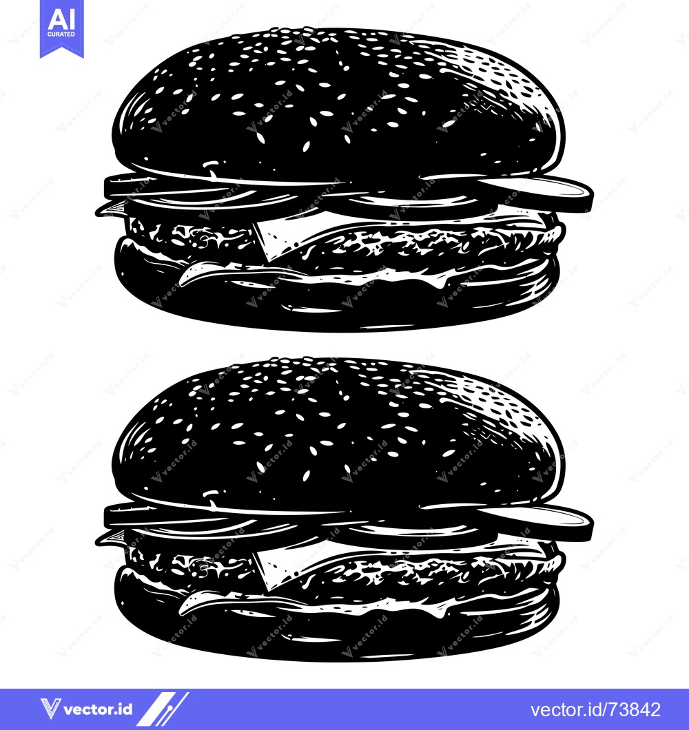 Premium Vector dari Two Black and White Illustrations of a Sesame Seed Burger