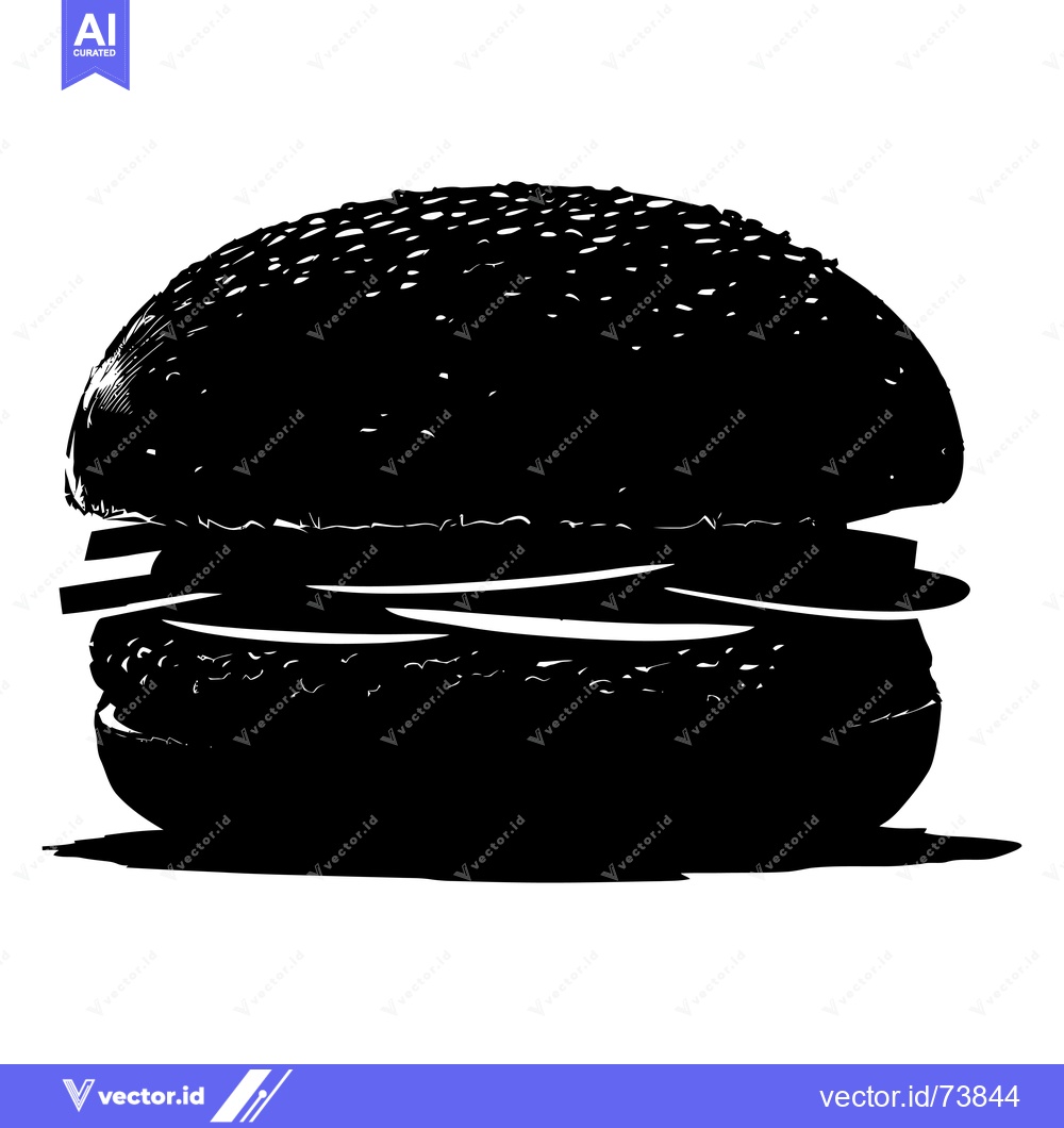 Premium Vector dari Black and White Silhouette of a Burger with Sesame Seed Bun