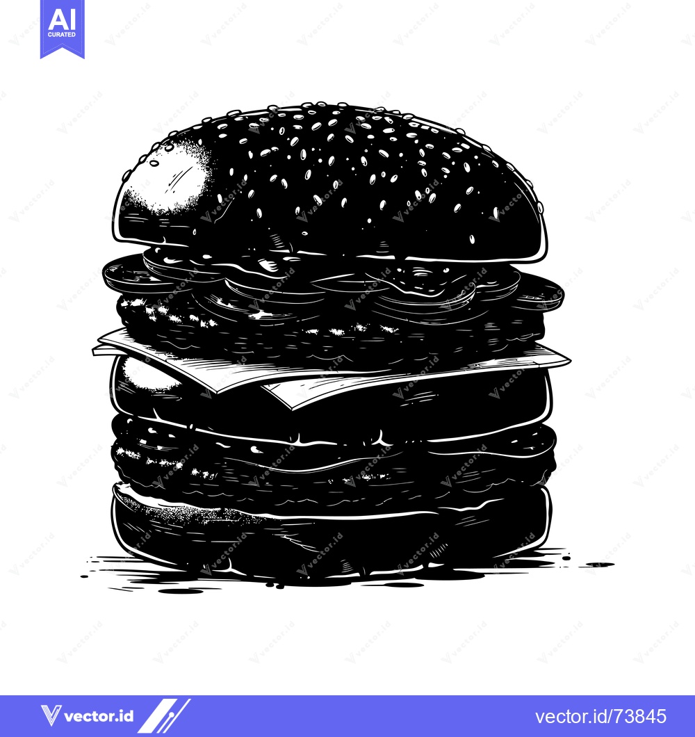 Premium Vector dari A Tall, Detailed Black and White Silhouette of a Hamburger