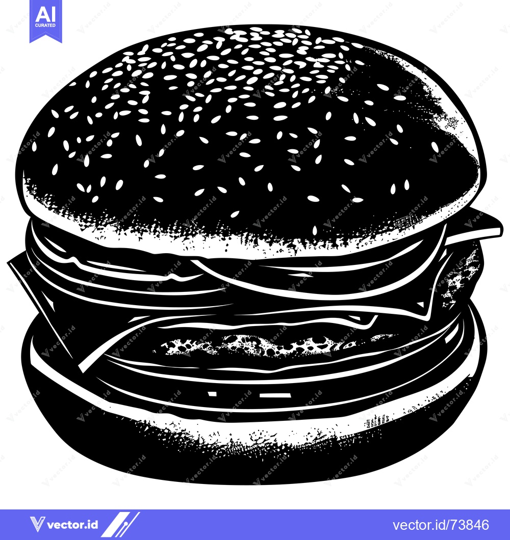 Premium Vector dari Black and White Illustration of a Sesame Seed Burger