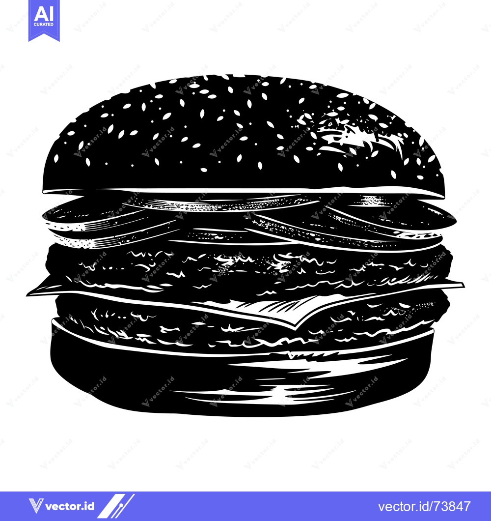 Premium Vector dari Black and White Illustration of a Cheeseburger