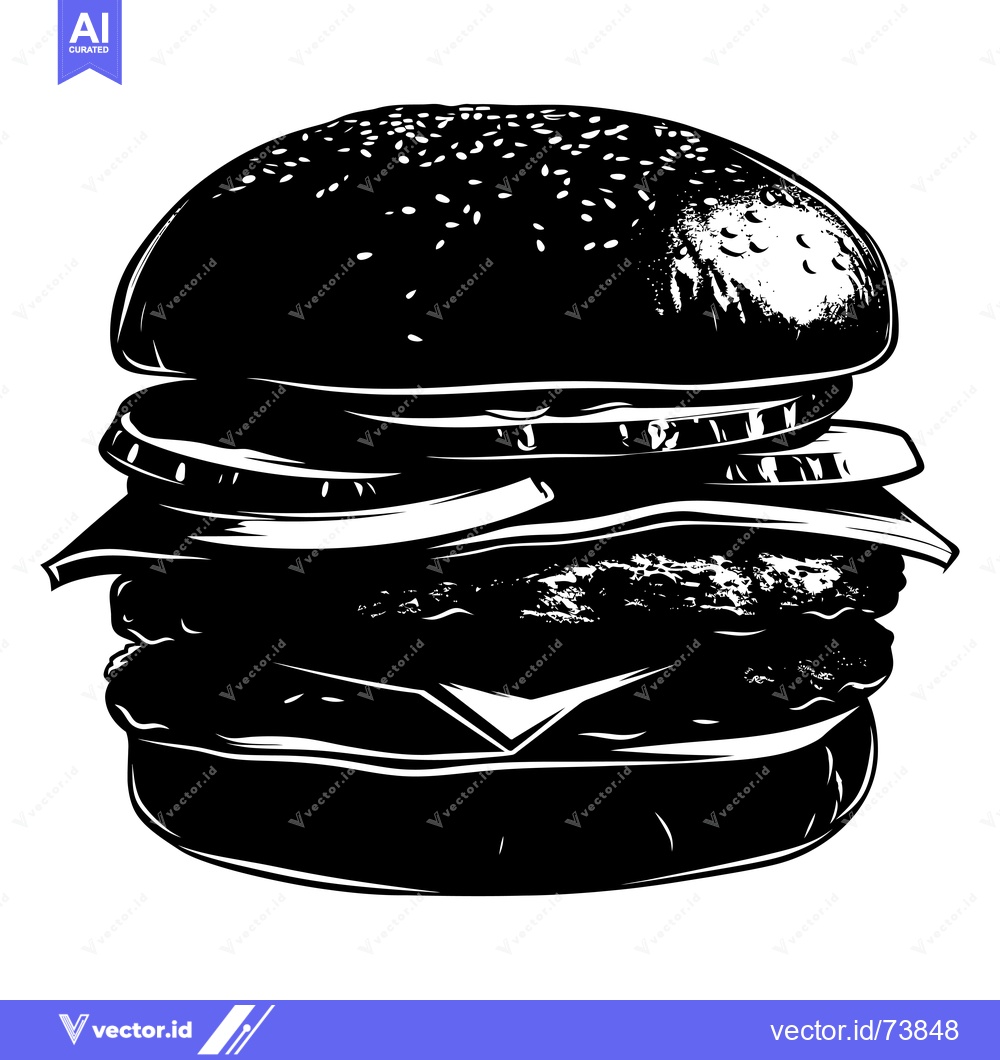 Premium Vector of Black and White Illustration of a Stacked Burger