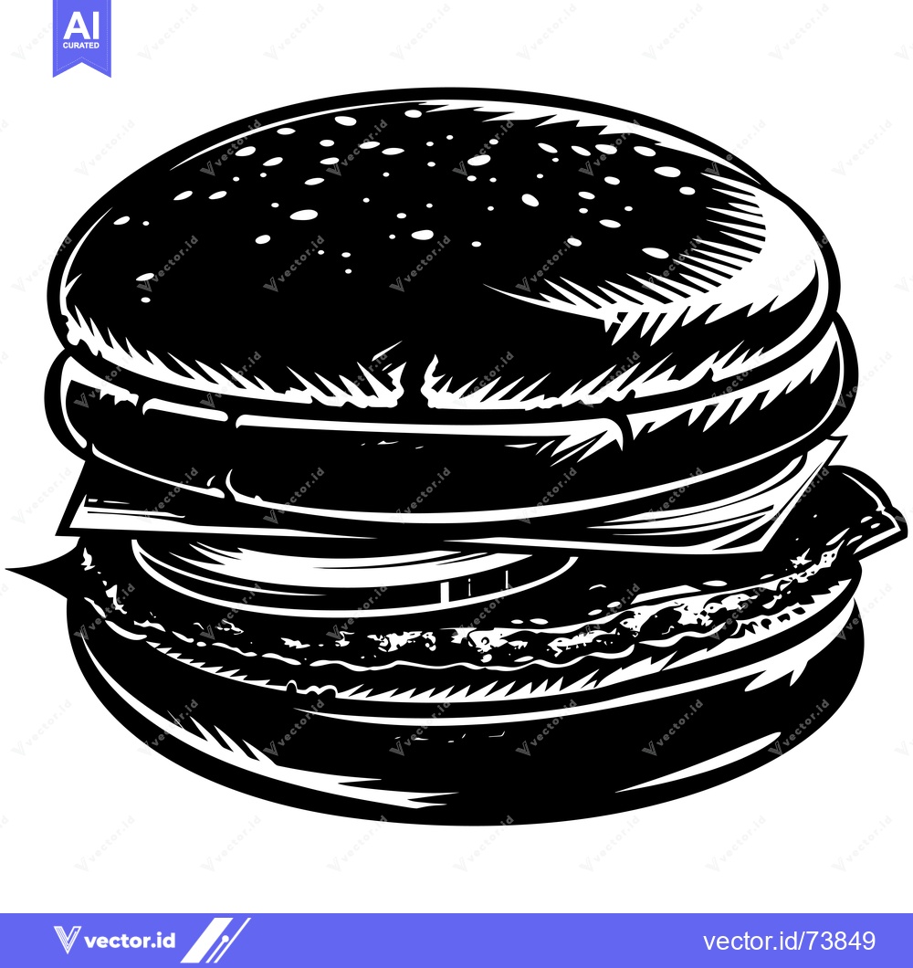 Premium Vector dari Black and White Illustration of a Hamburger with Sesame Seed Bun