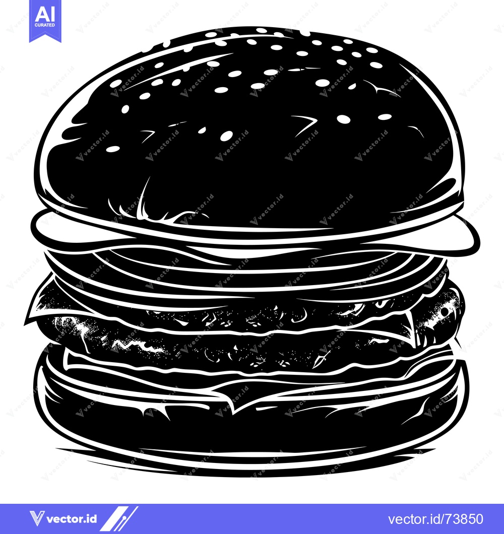 Premium Vector of A Black and White Illustration of a Stacked Hamburger