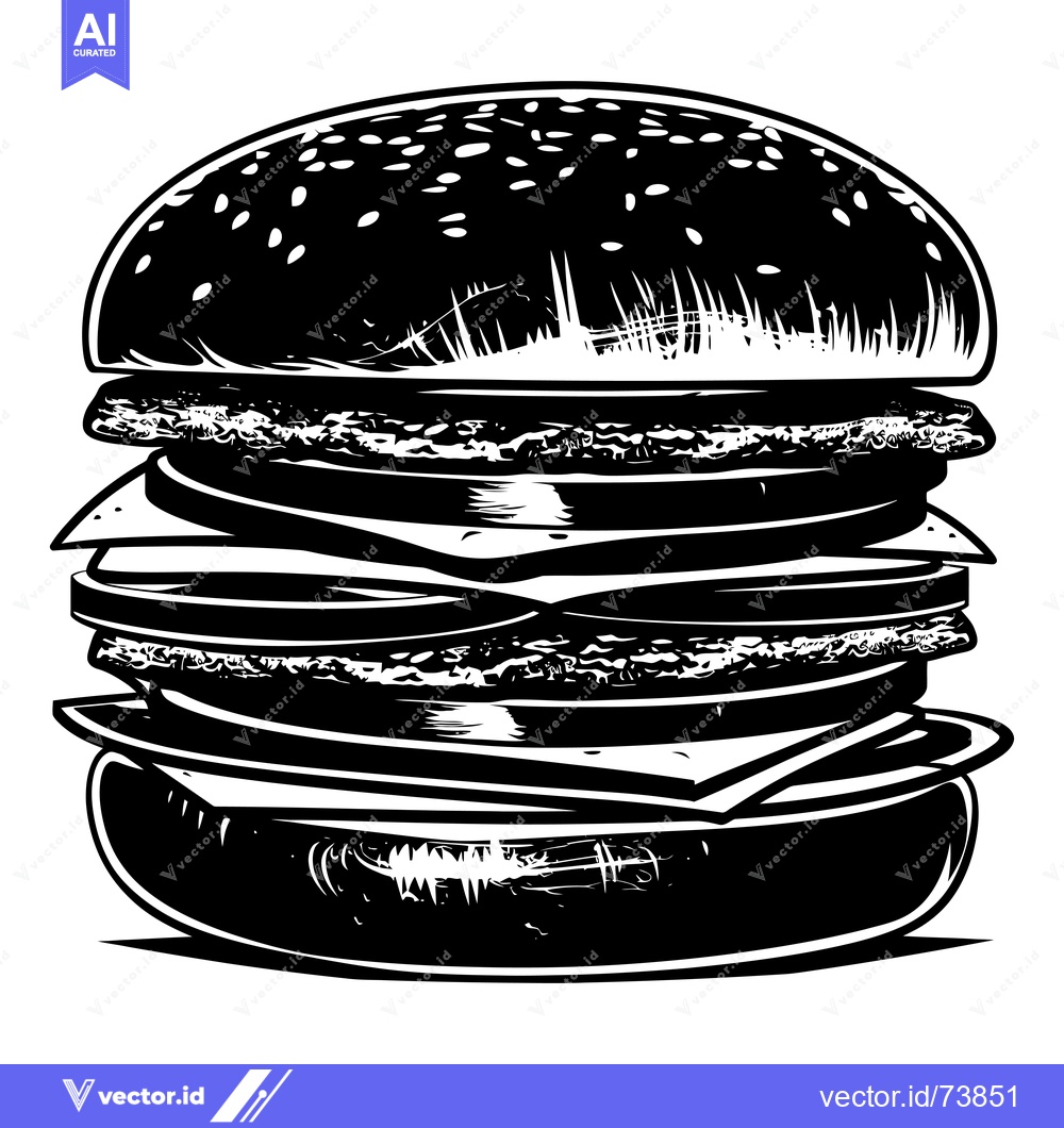 Premium Vector dari Black and White Illustration of a Large, Detailed Hamburger