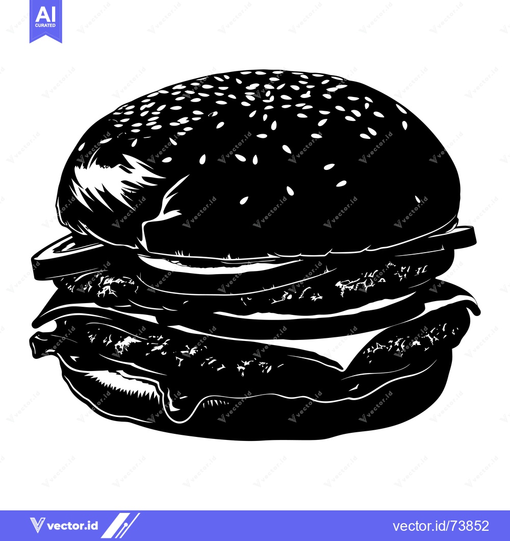 Premium Vector of Black and White Silhouette of a Hamburger