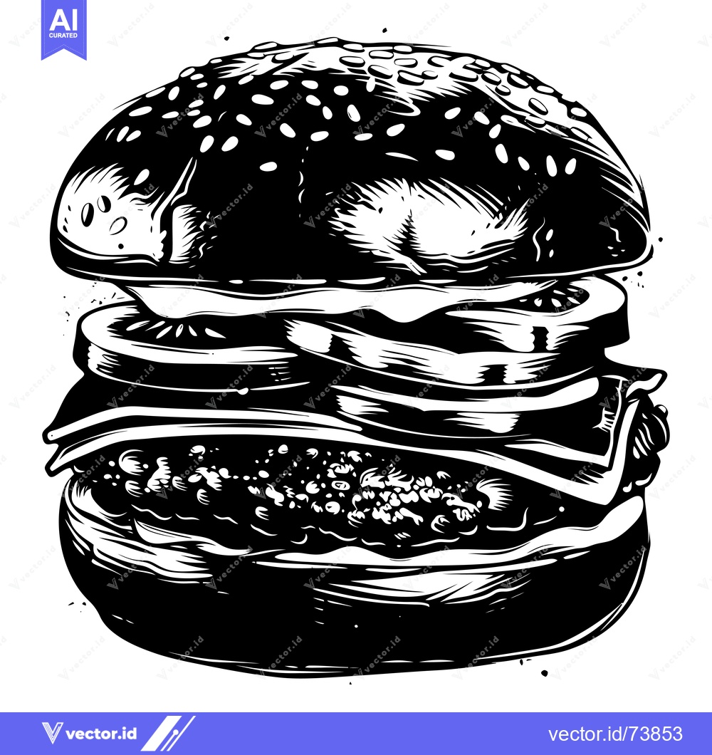 Premium Vector dari A Black and White Illustration of a Hamburger with Sesame Seed Bun
