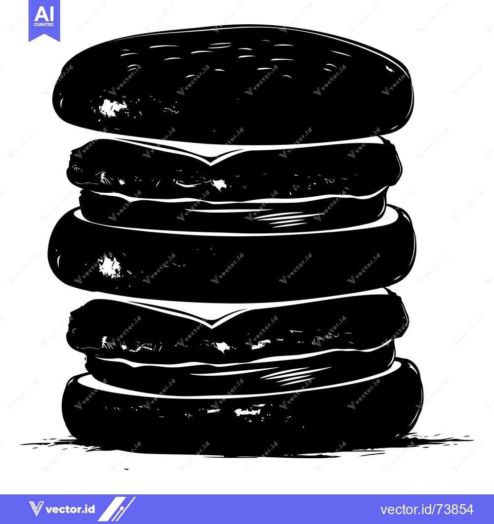 Premium Vector of A Black and White Silhouette of a Stacked Burger