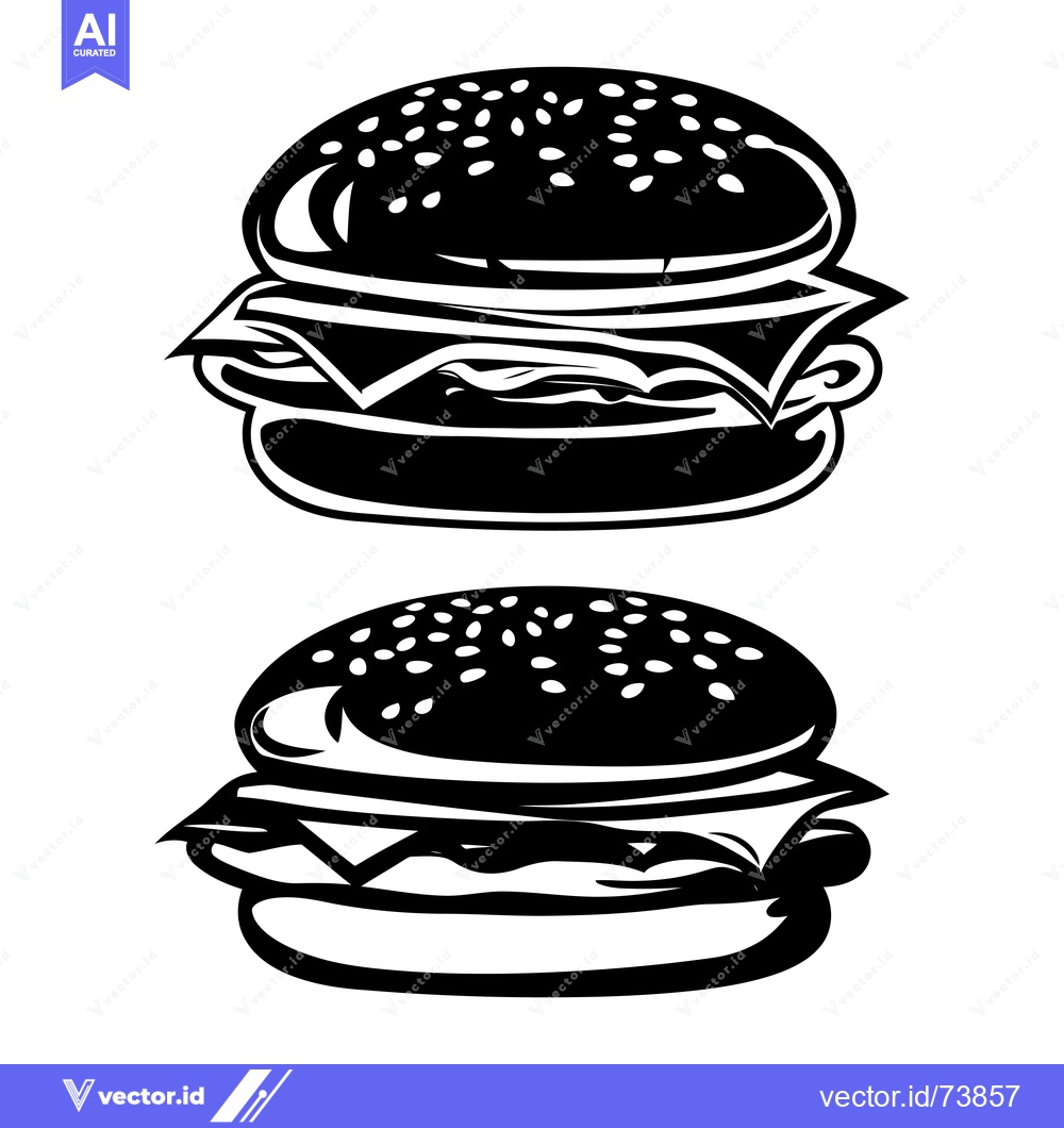 Premium Vector dari Black and White Illustration of Two Stacked Burgers