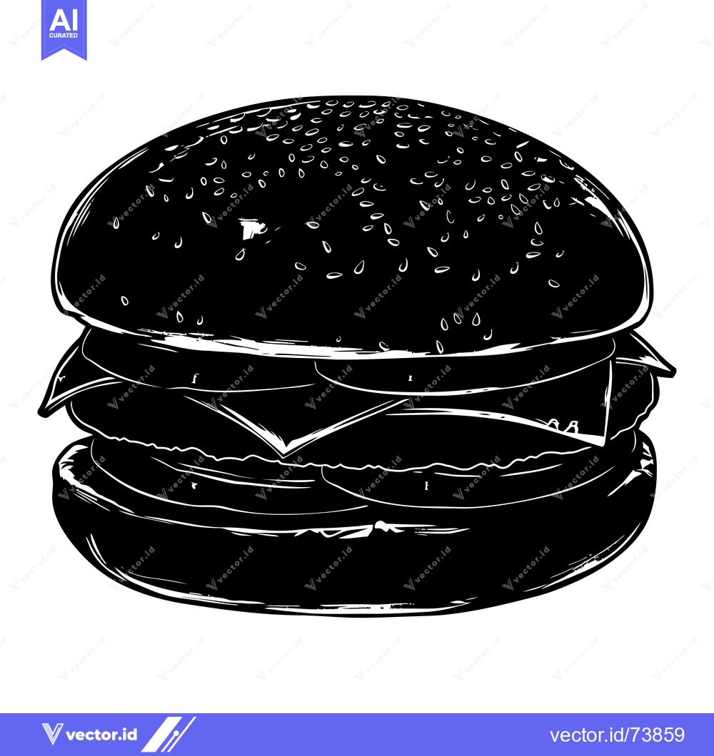 Premium Vector of Black and White Silhouette of a Hamburger with Sesame Seed Bun