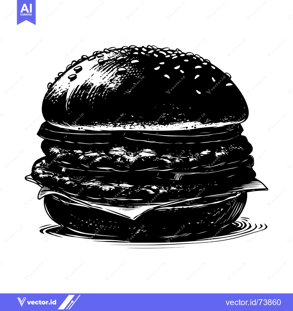Premium Vector of Black and White Illustration of a Large, Detailed Hamburger