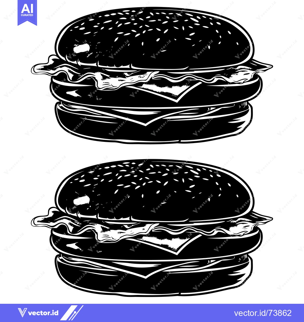 Premium Vector dari Two Black and White Silhouettes of Delicious Hamburgers