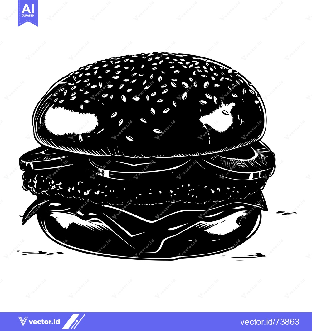 Premium Vector of Black and White Illustration of a Sesame Seed Burger