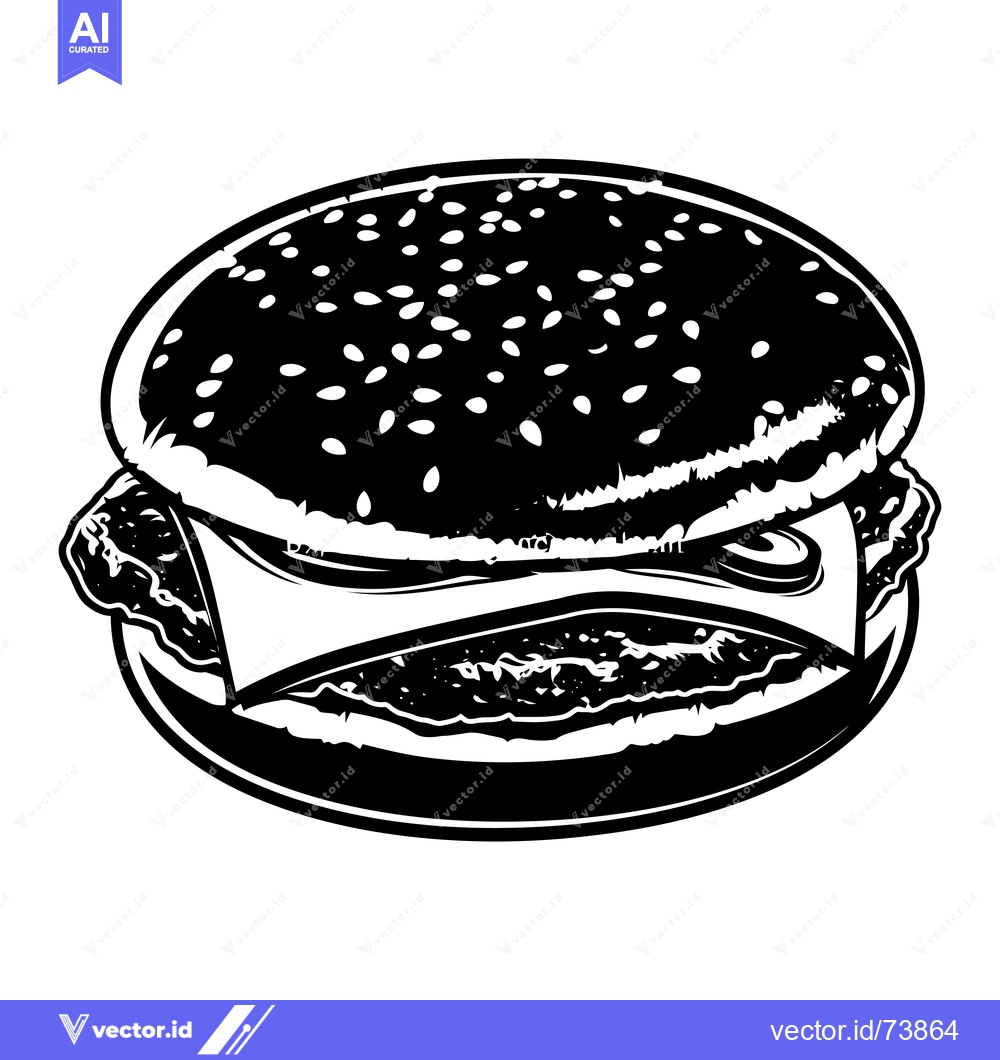 Premium Vector dari Black and White Illustration of a Cheeseburger with Sesame Seed Bun