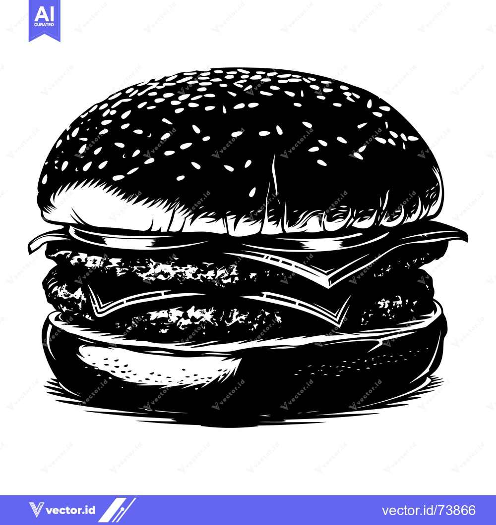 Premium Vector dari A Black and White Illustration of a Double Cheeseburger with Sesame Se