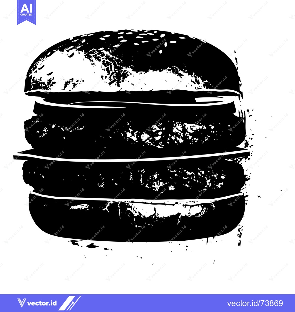 Premium Vector dari Black and White Silhouette of a Burger with Sesame Seed Bun