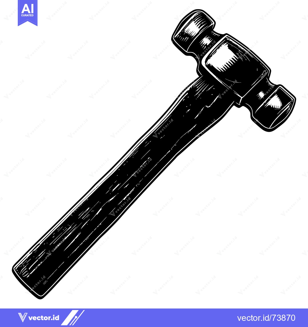 Premium Vector of Black and White Illustration of a Ball Pein Hammer