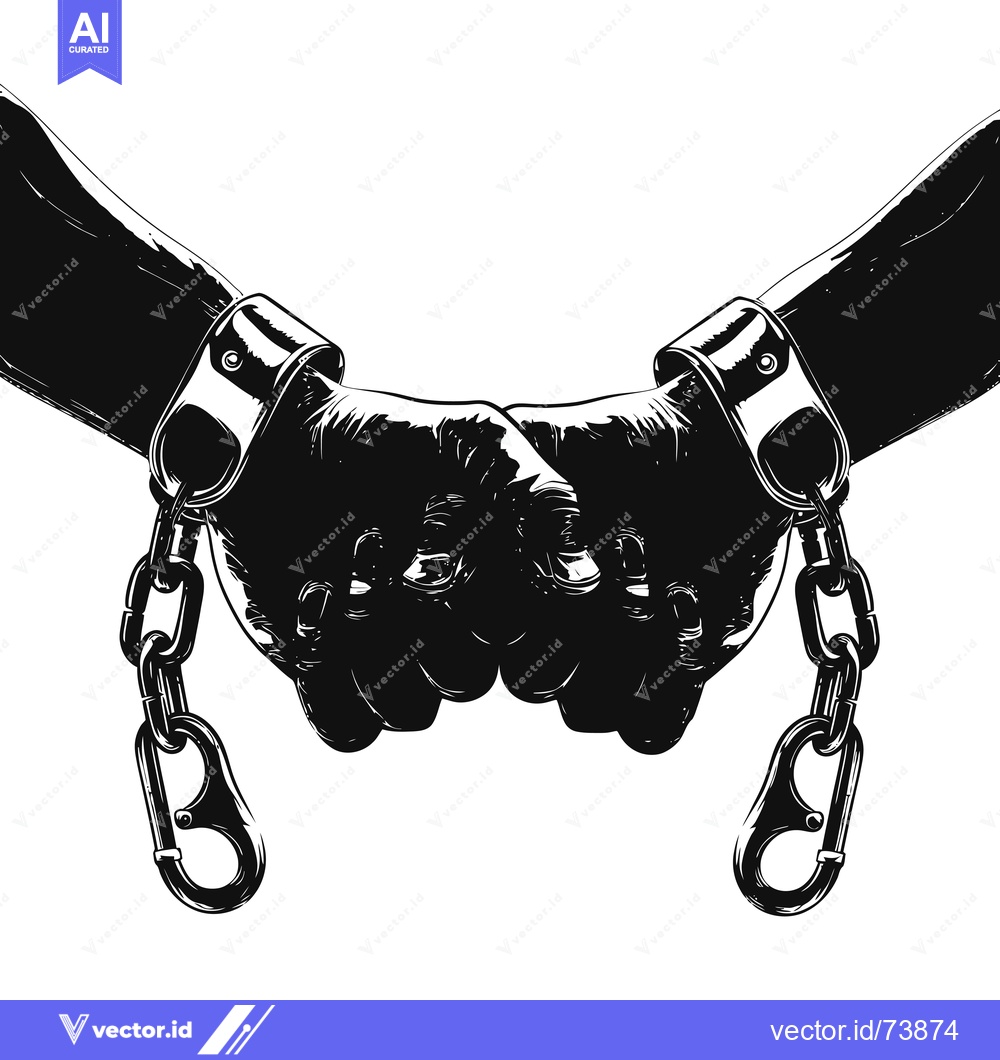 Premium Vector dari Two Hands Clasped Together in Handcuffs and Chains