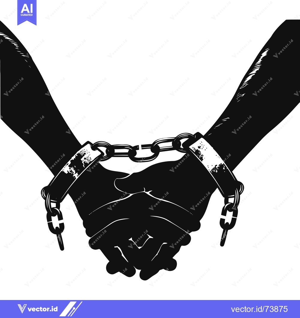 Premium Vector dari Two Silhouetted Hands Chained Together in a Handshake