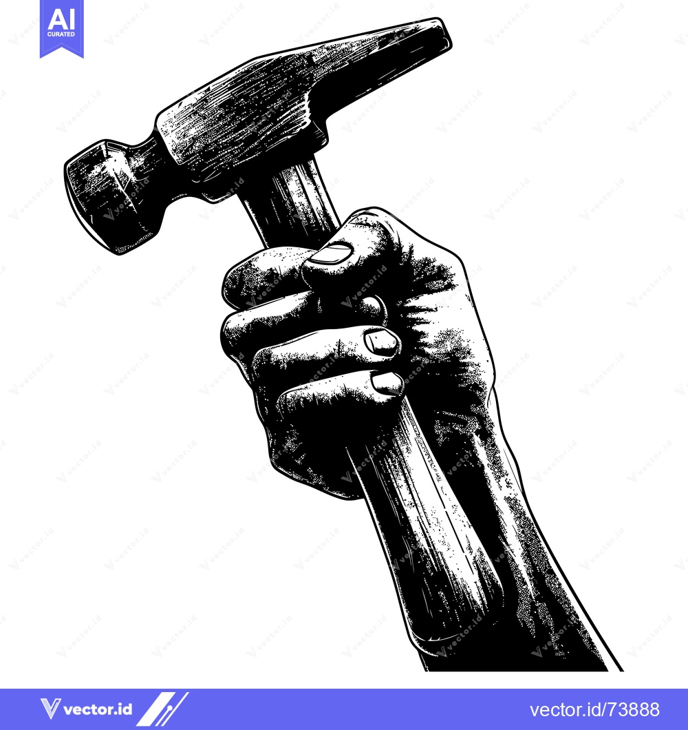 Premium Vector dari A Hand Holding a Hammer in a Black and White Illustration