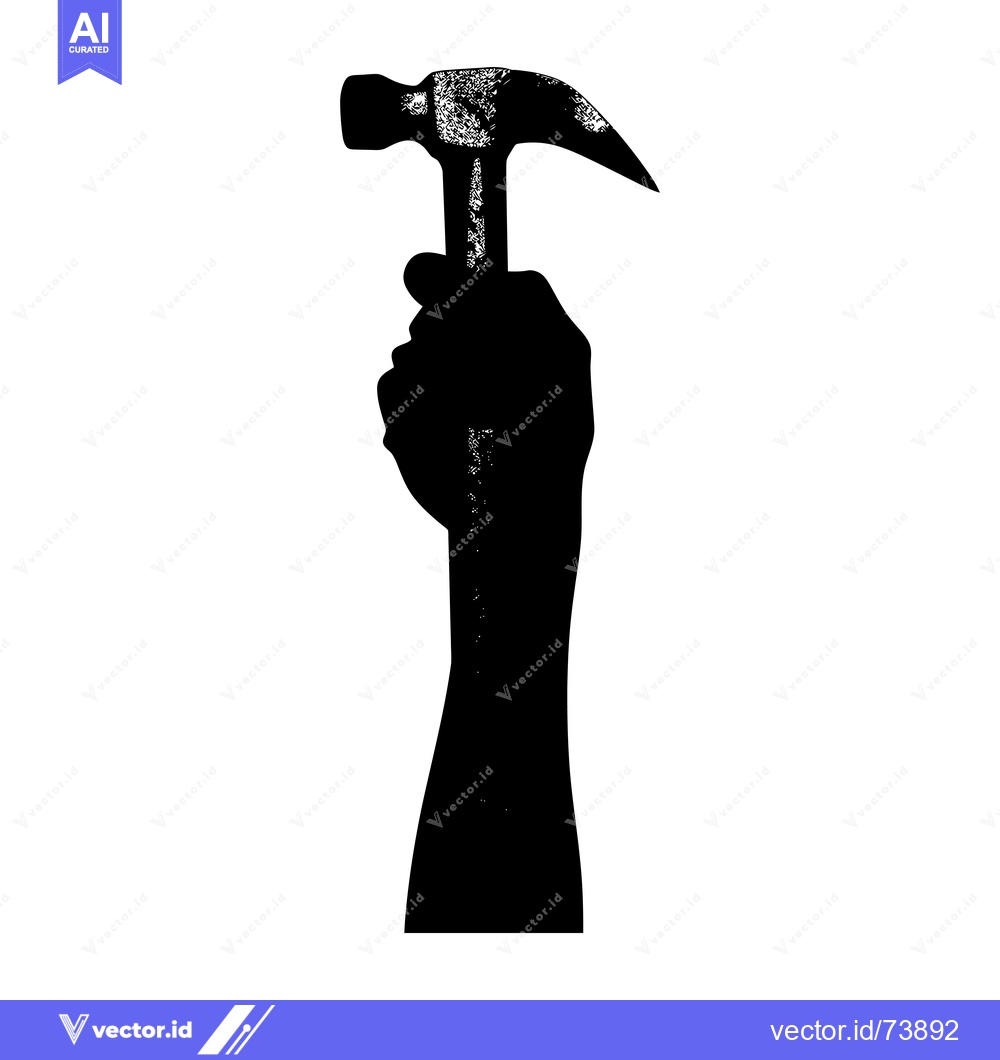 Premium Vector dari Black and White Silhouette of a Hand Holding a Hammer