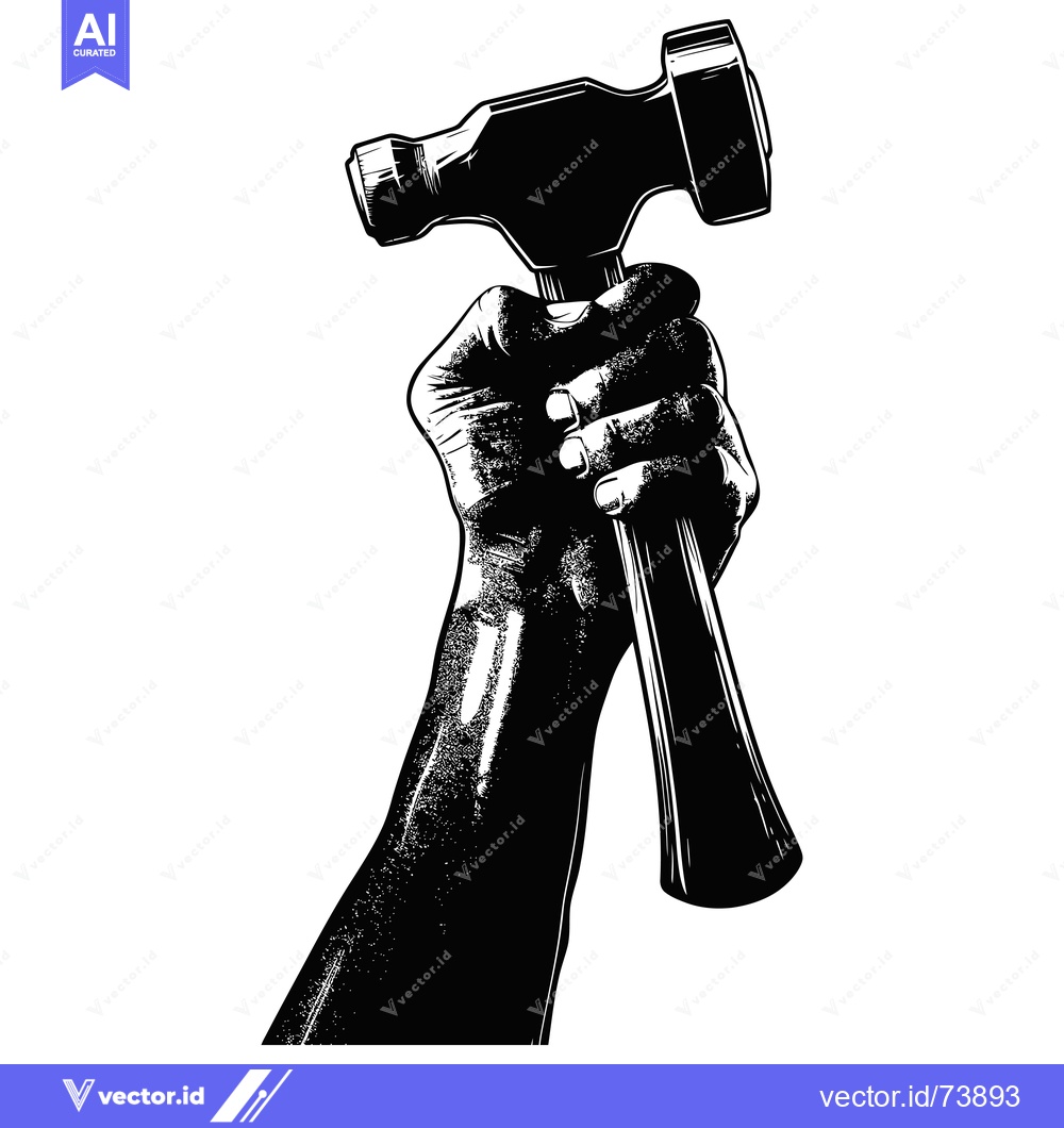 Premium Vector dari Black and White Illustration of a Hand Holding a Hammer