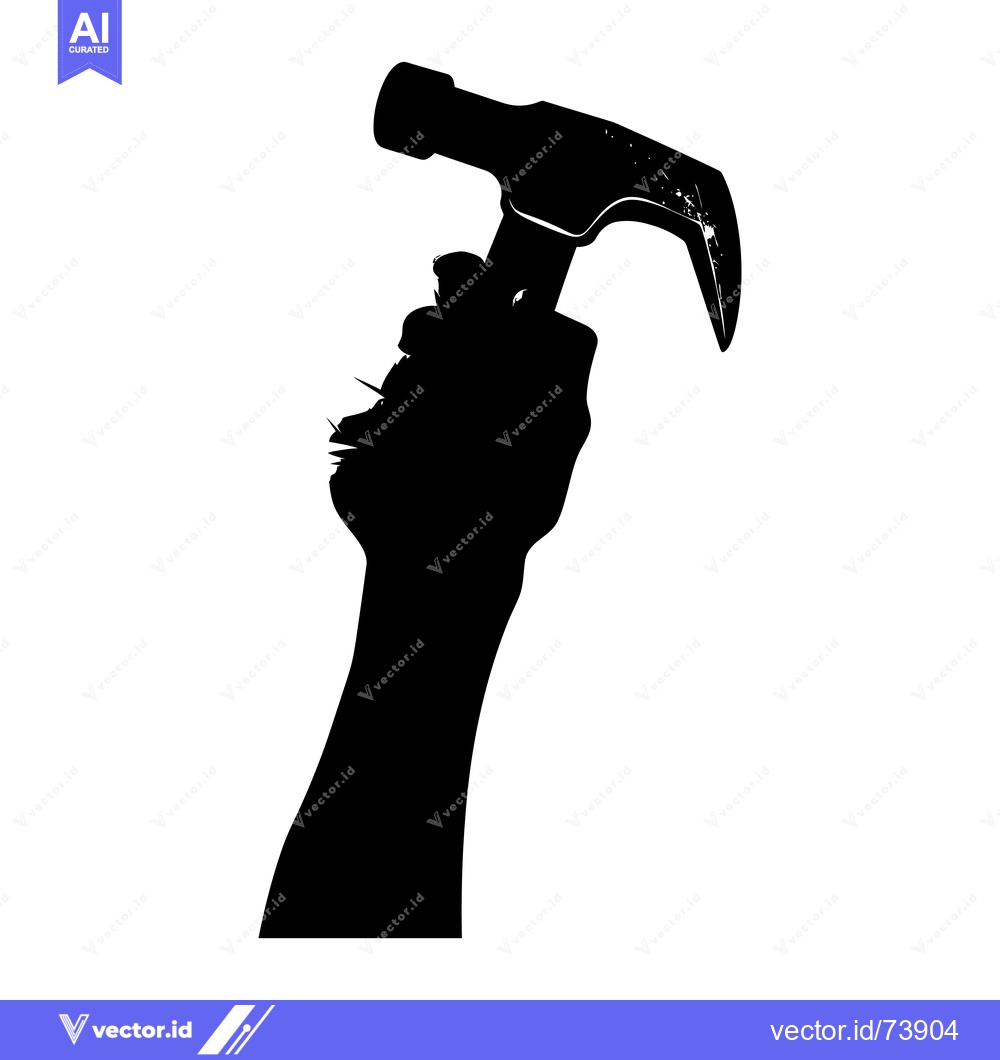 Premium Vector of Black and White Silhouette of a Hand Holding a Hammer