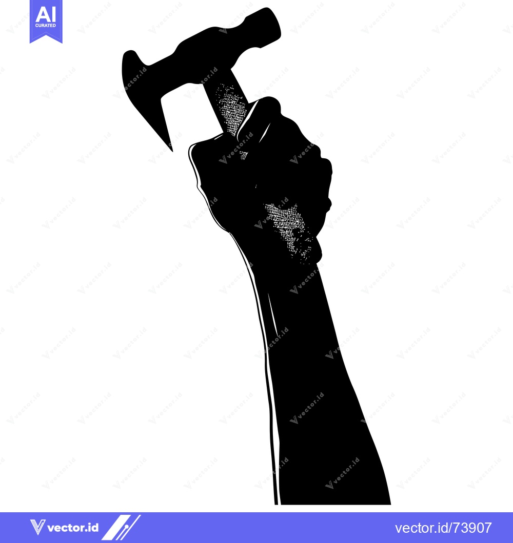 Premium Vector of Silhouette of a Hand Holding a Hammer Up