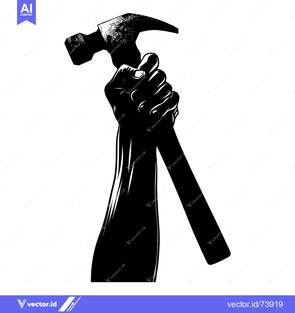 Premium Vector dari A Black and White Silhouette of a Hand Holding a Hammer