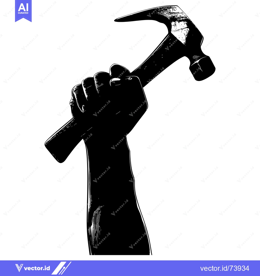 Premium Vector of A Silhouette of a Hand Holding a Hammer Raised High
