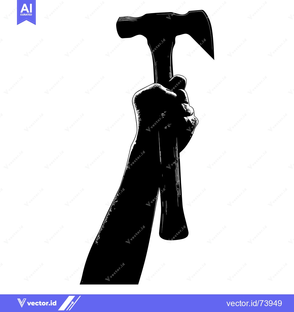 Premium Vector dari Black and White Silhouette of a Hand Holding a Hammer