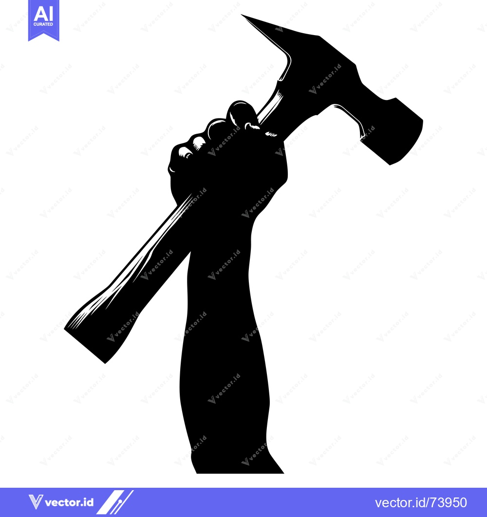 Premium Vector dari Silhouette of a Hand Holding a Hammer Raised High