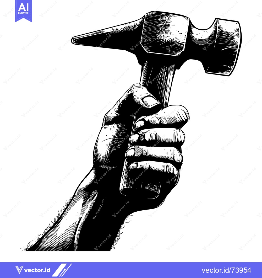 Premium Vector dari Black and White Illustration of a Hand Holding a Hammer