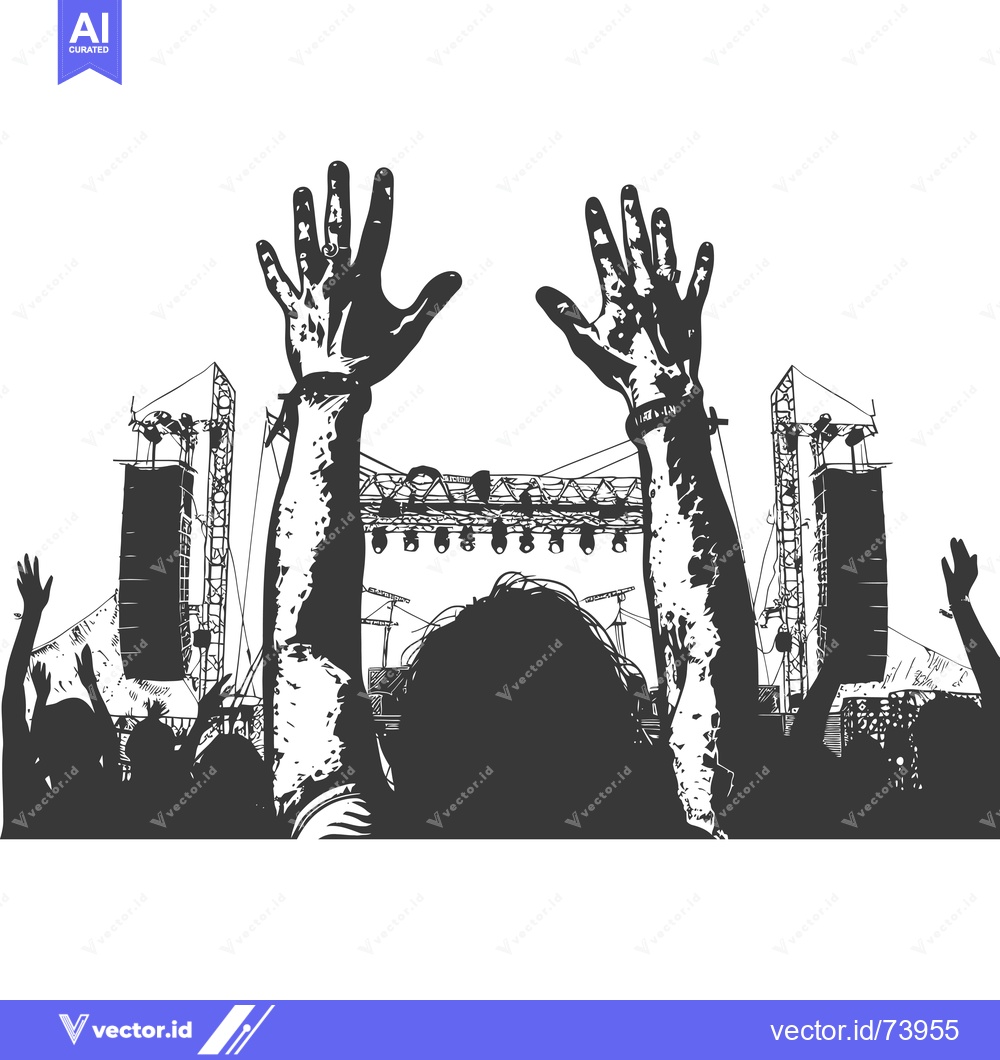 Premium Vector dari Silhouette of a Crowd at a Concert with Hands Raised