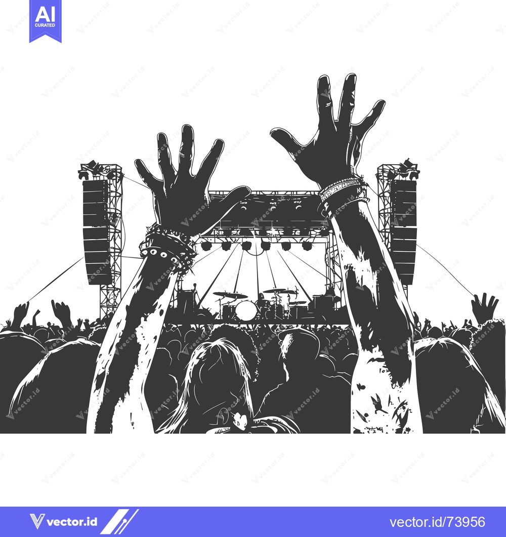 Premium Vector of Crowd of People at a Concert with Raised Hands