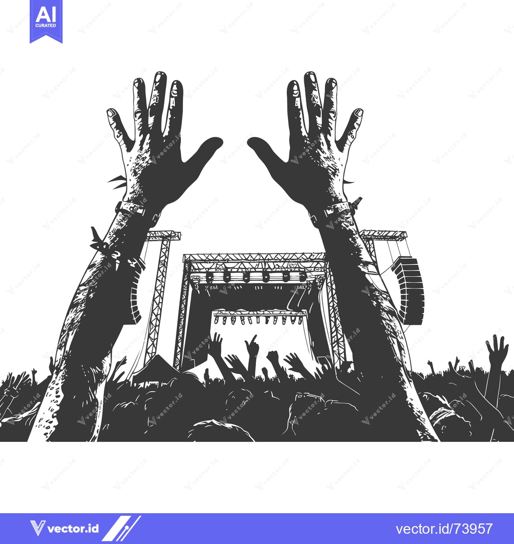 Premium Vector of Crowd of Silhouettes with Raised Hands at a Concert
