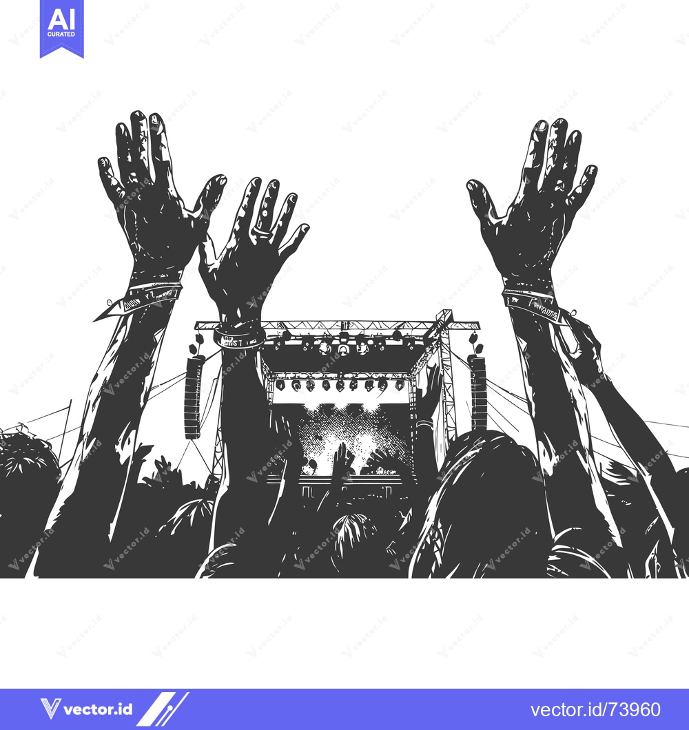 Premium Vector dari Silhouettes of People at a Concert with Raised Hands