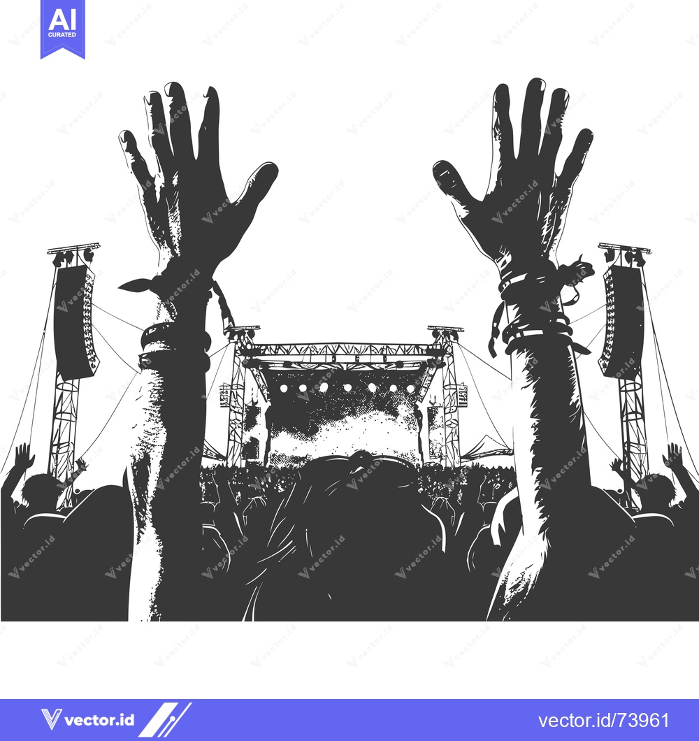 Premium Vector dari Silhouette of Two People with Raised Hands in Front of a Stage at a Co